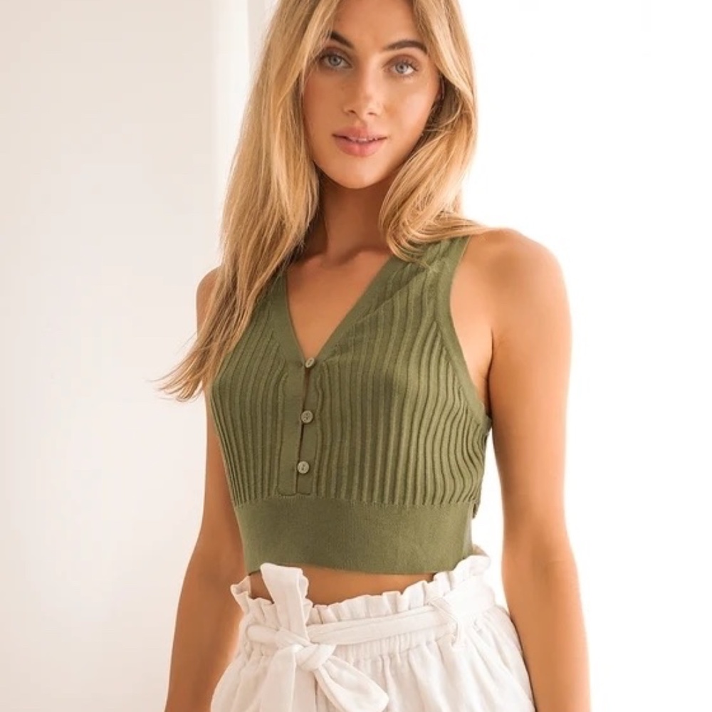 Free People Seascape Sweater Vest tank green Size M NWOT